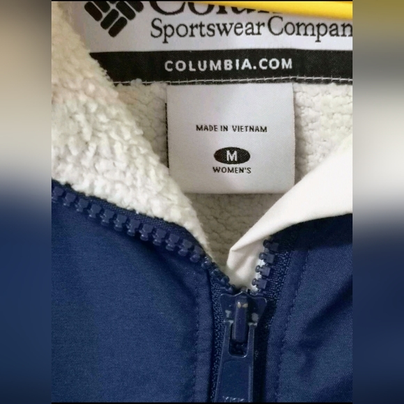 Columbia Sherpa Fleece Lined Spring/Fall Jacket Sz M Navy & White Warm Coat - Picture 4 of 6